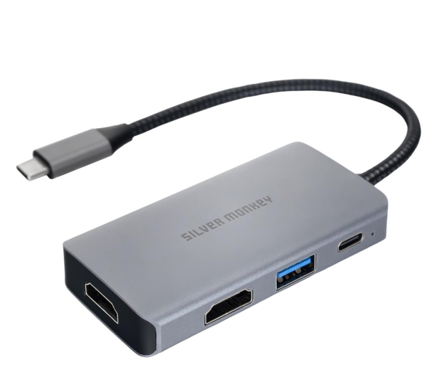 SILVER MONKEY Adapter USB-C - 2x HDMI 4K60Hz, USB-A, PD 100W - 1202273 - zdjęcie